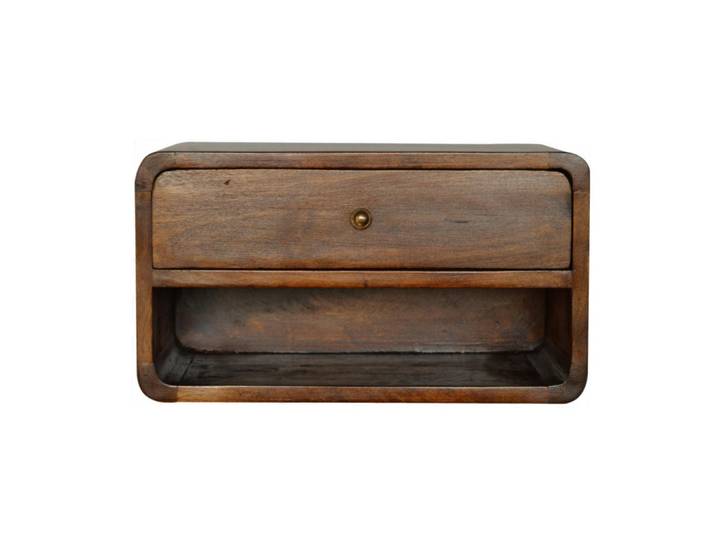 Artisan Furniture Nachttisch Wandmontierter Kastanienfinish, 1 Schublade, 1 Offenes Fach, Braun, Holz, Echtholz,Mangoholz, Holz Optik, 45x25x32 cm, Schlafzimmer, Nachttische