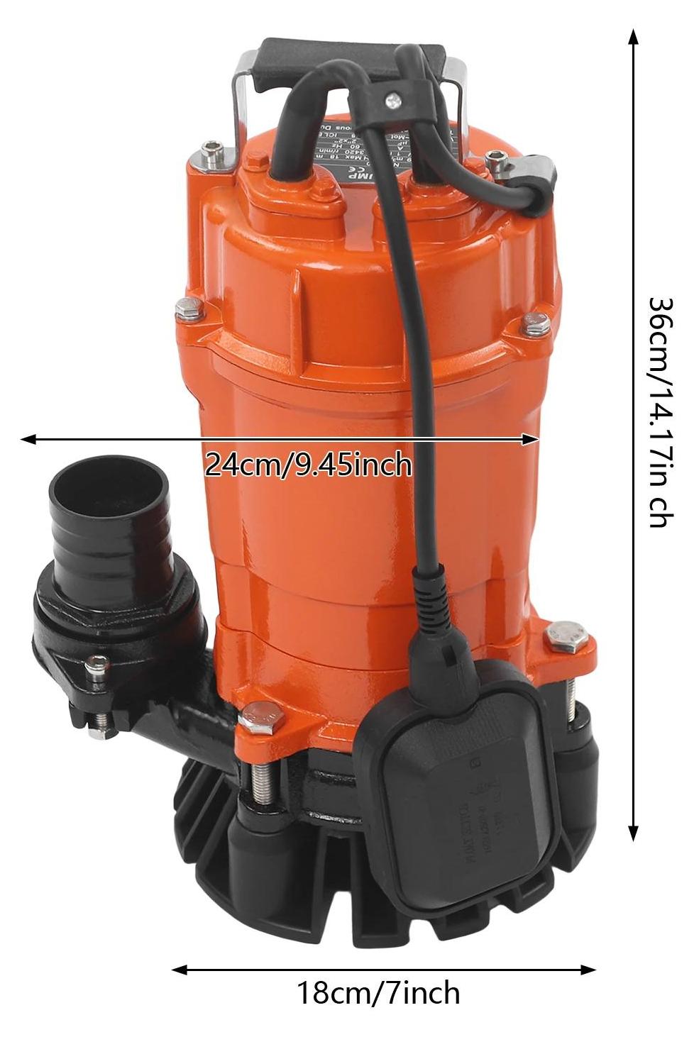 Tauchpumpe für Schmutzwasser - NHS550 - 550 W - Fördermenge 16 m³/h - Förderhöhe 15 m - IP68 - EU-Stecker - Orange