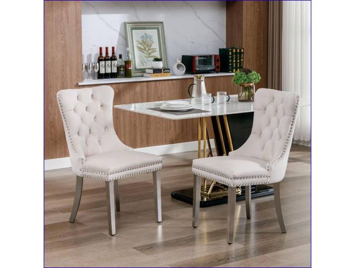 Chaises de salle à manger - Nikki Collection - Tuftées velours moderne pieds chrome - Lot de 2 beige - DE1701BG