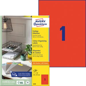 Zweckform Avery  3470 rote Etiketten 210 x 297mm, 100 Stück