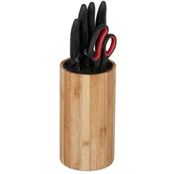 relaxdays Bambus-Messerblock braun, 12.5x23x12.5 cm