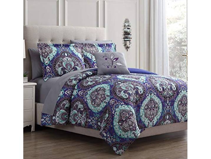 Modern Threads Amrapur Overseas Cathedral 8-Piece Printed Reversible Bed In A Bag, Full, Purple/Grey/Teal