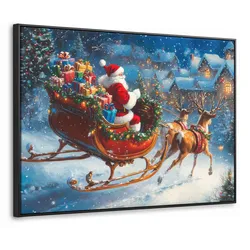 LEINWAND Bilder mit Rahmen - Weihnachtsmann - Rentier - Weihnachten - Schnee - 70x50