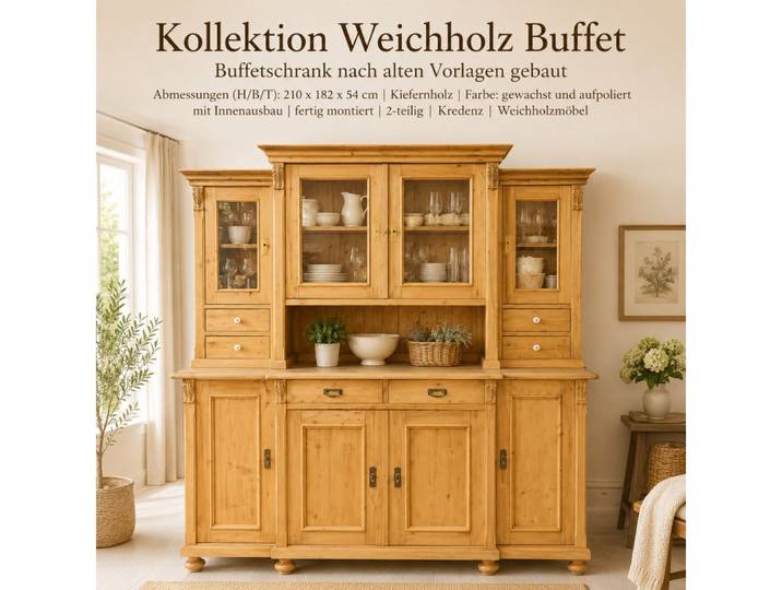 Wohnpalast Buffet Landhaus Schrank - Küchen Kredenz - Buffetschrank
