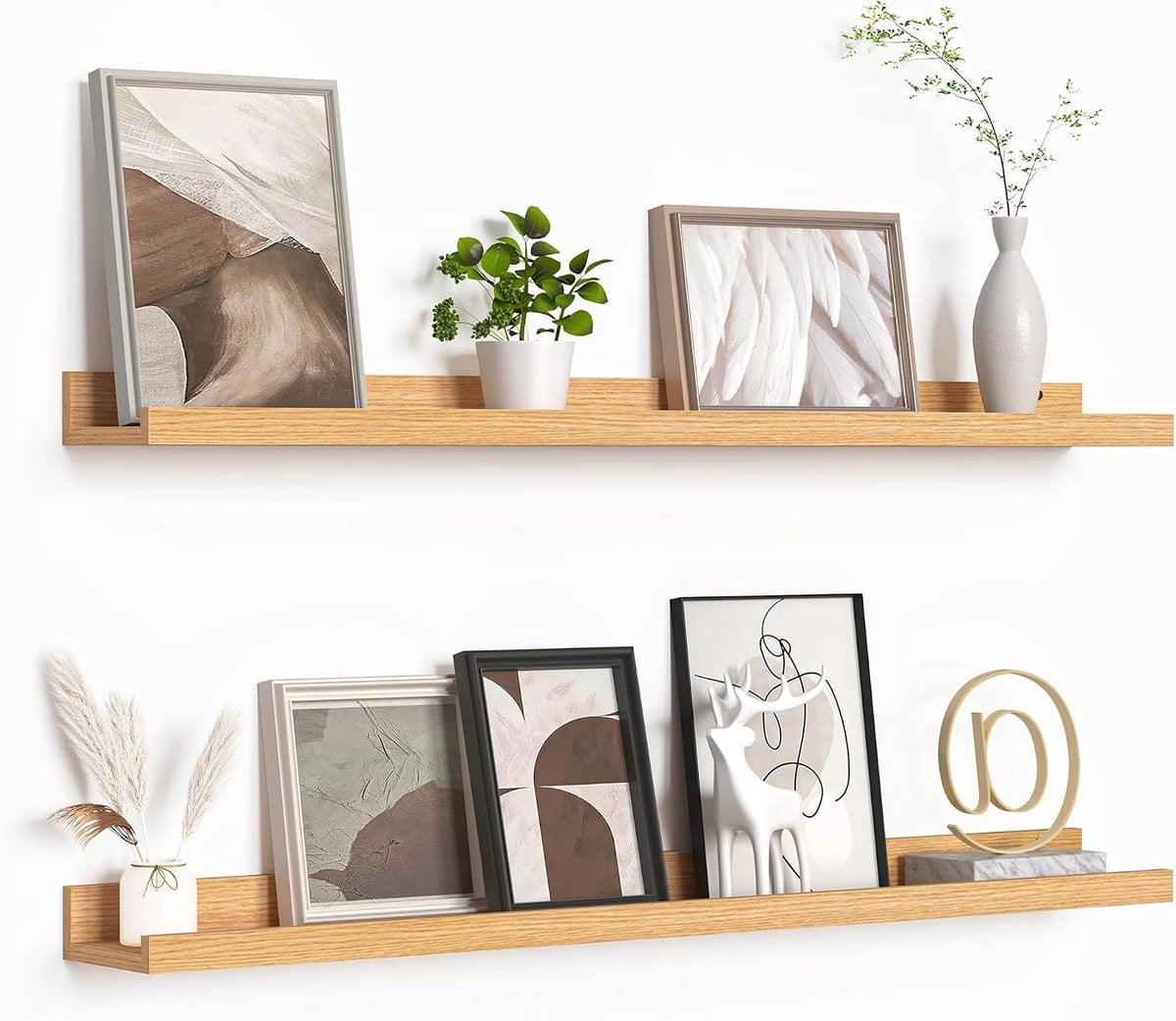 Set van 2 Zwevende Planken Fotoplank Wandrek Decoratie Natuurlijk - Breedte: 86 cm