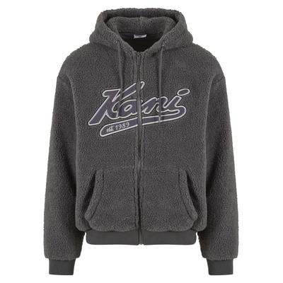 Kapuzenpullover KARL KANI "Karl Kani KK Varsity Teddy Zip Hoodie", Herren, Gr. XL, grau, 100% Polyester, Rundhals, Pullover Kapuzenpullover