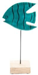 IH Casa Decor Mango Wood With Enamel-Coated Décor Angel Fish Turquoise - Set of 2