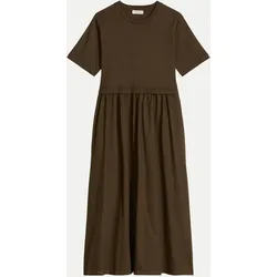 Kleid aus Material-Mix Braun S