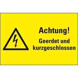Schild I Warn-Kombischild Achtung! Geerdet und kurzgeschlossen, Kunststoff, 200x120mm