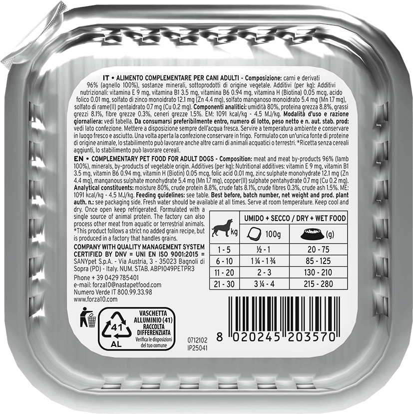 Forza10 Mono Diet Agnello Vaschetta 100G 100G