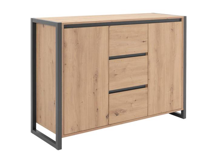 Mid.you Kommode, Eiche, Anthrazit, 2 Fächer, 120x88x40 cm, Wohnzimmer, Kommoden & Sideboards, Kommoden
