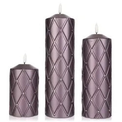 ELAMBIA 3 LED-Kerzen Rauten-Design Flamme Luma, Timer Höhe 12,5, 20 & 25cm