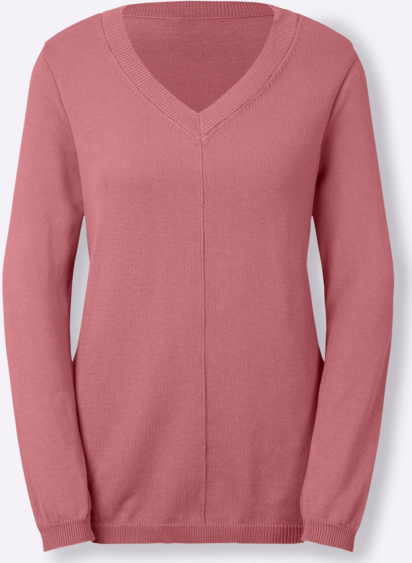 V-Ausschnitt-Pullover INSPIRATIONEN "Pullover", Damen, Gr. 42, lila (erika), 100% Baumwolle, unifarben, Pullover V-Ausschnitt-Pullover erika 42