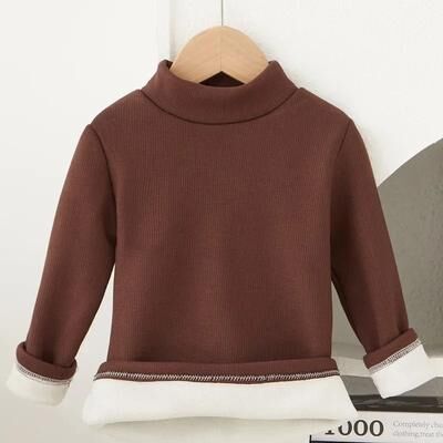 Uplifted Goods Children Long Sleeve Half High Collar T Shirt For Boys And Girls brown 4t