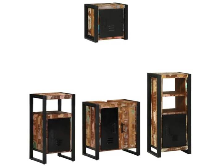 POUFGDR 4-teiliges Badezimmermöbel-Set aus Eisen Wandschrank, Massivholztüren, rechteckige Form, minimalistisches Design, Wandmontage