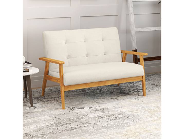 HOMCOM Canapé 3 Places 115cm Scandinave Dossier Capitonné Beige