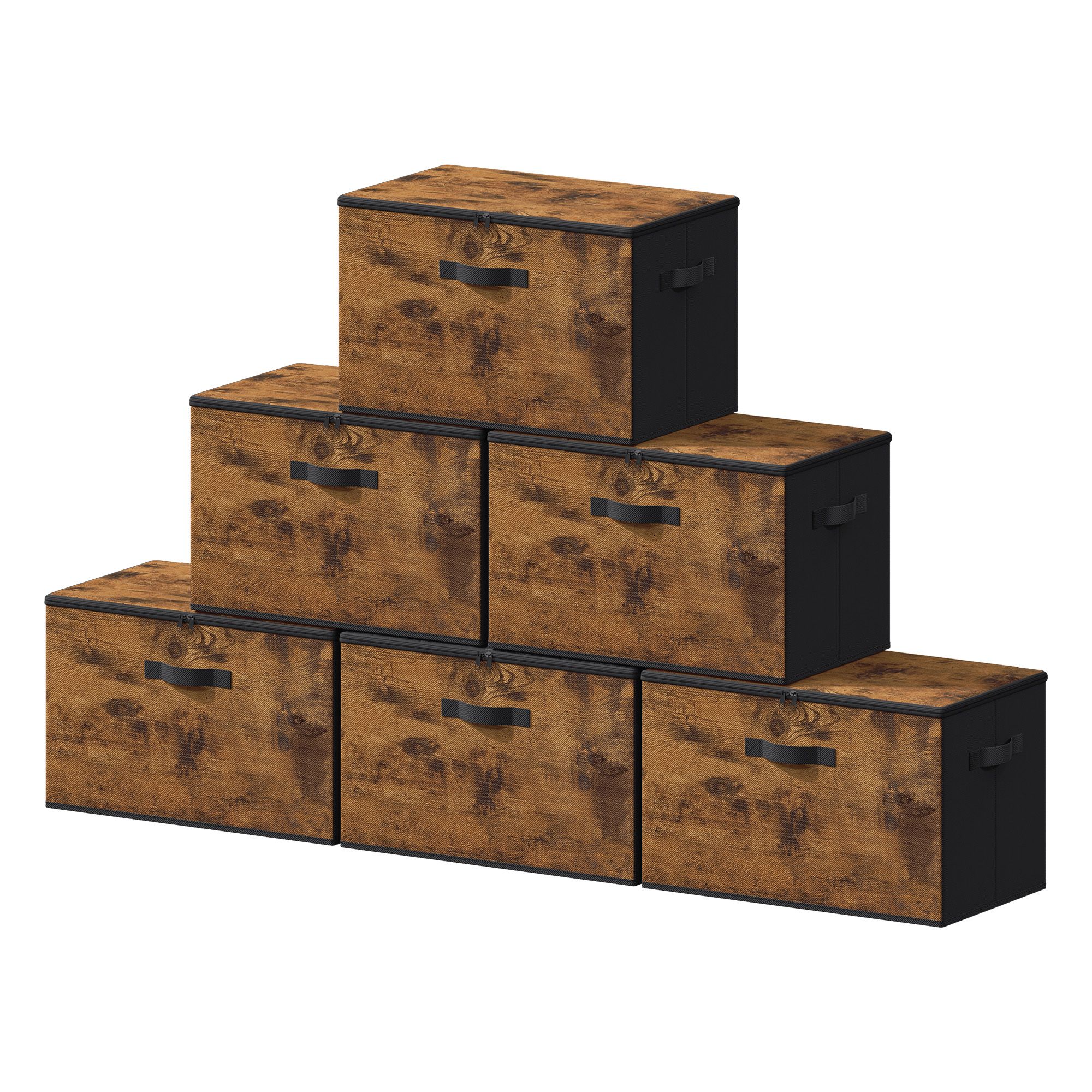 SONGMICS Stoffbox, faltbare Aufbewahrungsbox mit Griffen, für Kleidung, Polyestergewebe, Papier, Vliesstoff, 6er Set, Schwarz RYZB35050BH03