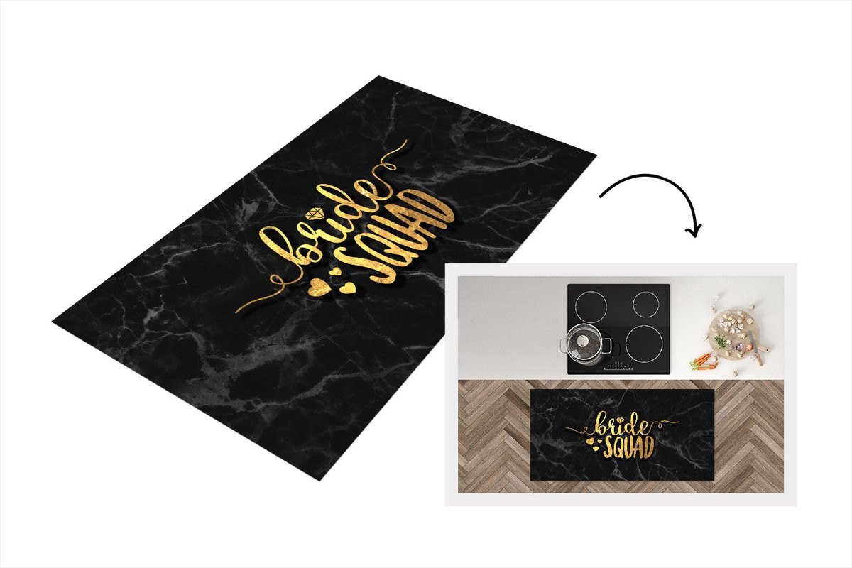 KitchenYeah Keukenloper Bride To Be - Goud Marmer - Vinyl - 120 x 60 cm