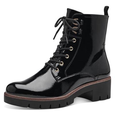 Schnürstiefelette TAMARIS, Damen, Gr. 40, schwarz (schwarz, lack), Lacklederimitat, unifarben, Schuhe Schnürstiefelette, mit Anziehlasche