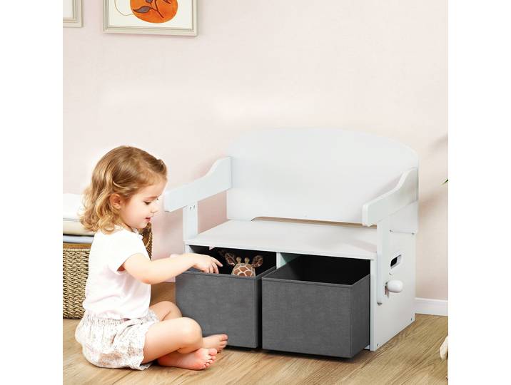AIYAPLAY Coffre à Jouet 3 en 1 Table et Chaises Blanc