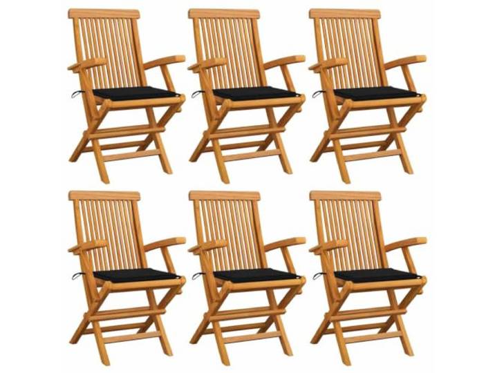 HPUYRFG Klappstühle mit Schwarzen Kissen, 6er Set aus Massivholz Teakholz 6 Stück, Teakholz massiv, schwarze Kissen inklusive, klappbar, bis 110 kg belastbar