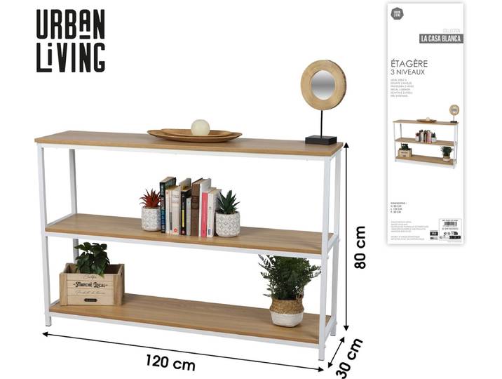 \ LA CASA BLANCA\ BOEKENKAST MET 3 NIVEAUS 120X30XH80CM