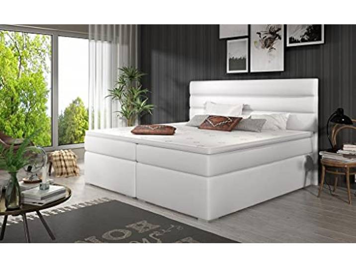 A-dekor home Boxspringbett ALPI Hotelbett, kontinentales Bett,140/160/180x200cm,Grau/Schwarz/Weiß/Blau/Grün, Bettkasten, Bonell Matratze, Topper (140 x 200 cm, Soft 17 Weiß Kunstleder)