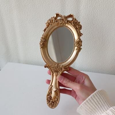 Fusion Finds Vintage Handheld Mirror With Baroque Gold Handle Elegant Antique Vanity Makeup Mirror gold