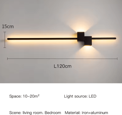 Inspire Curations Modern Black Long Strip LED Wall Sconce black 120cm cold White 6000k