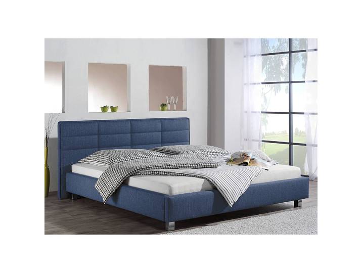 Lit capitonné Parsberg 140 x 200cm Tissu Bleu/Bleu jean