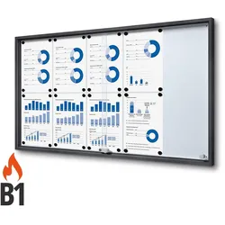 Schaukasten 10 x A4 anthrazit RAL7016 mit Schiebetüren B1 Brandschutz innen ESG 10x DIN A4