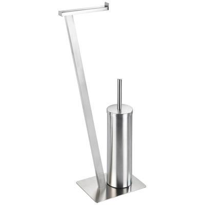 WC-Garnitur WENKO "Lirio", silber (satiniert), B:15cm H:68,5cm L:30cm, Metall, Reinigungsbürsten