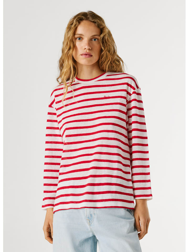 Pepe Jeans Longsleeve "Marlen" in Weiß/ Rot - XS