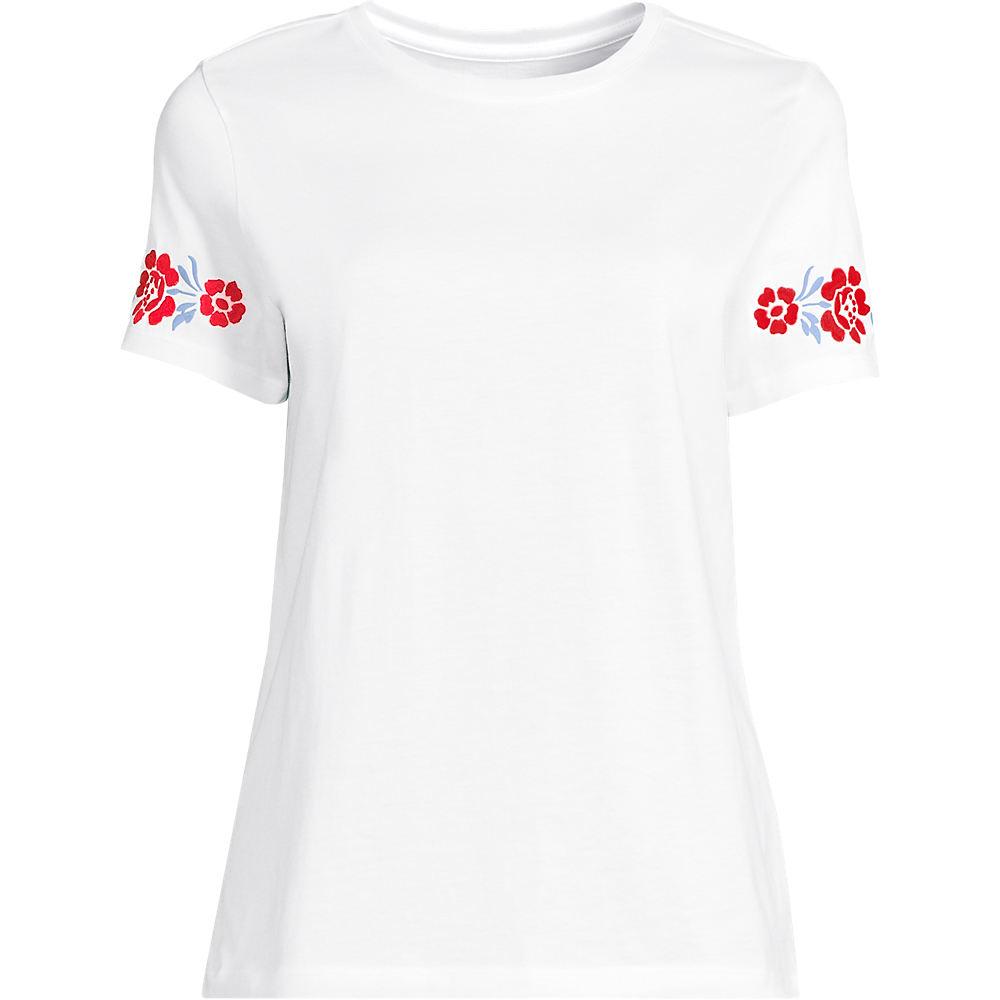 Supima Rundhalsshirt mit Stickereien für Damen in Plus-Größe, Damen, size: plus, Weiß, Baumwolle, by Lands' End