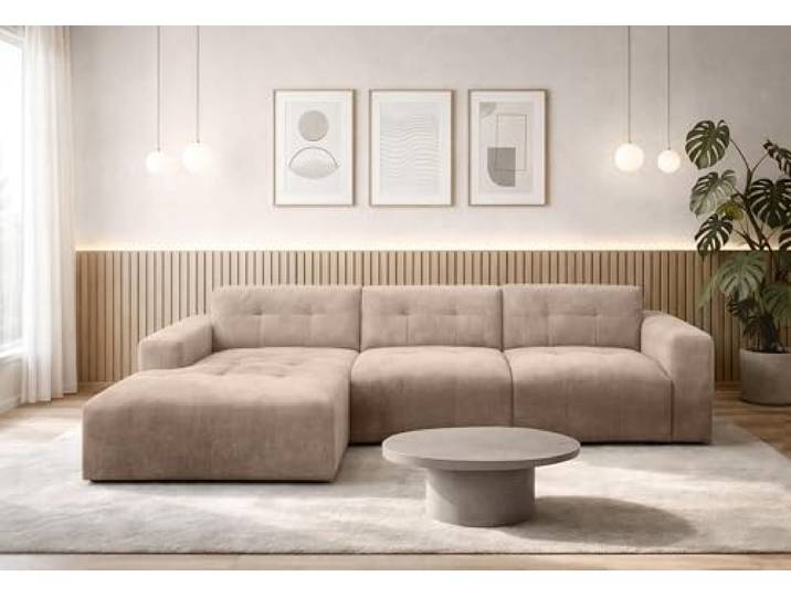 AX Living Couch in L Form Corlu Ecksofa Braun für Wohnzimmer 310 cm L Materialien: Aragon-Stoff, Polyurethanschaum. Ecksofa Braun. Höhe der Sitzfläche: 46 cm für optimalen Komfort.