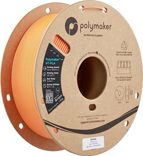 Polymaker PA17009 HT-PLA Filament PLA, HT-PLA Hochtemperaturbeständig, Highspeed Filament 1.75mm 1000 Orange 1St.