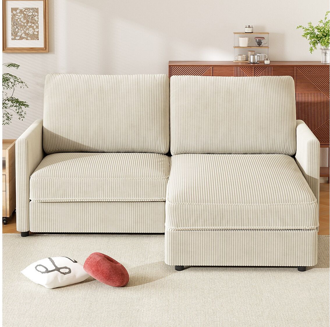 DripeX 2-zits converteerbare hoekbank - 180x140x86cm - in Corduroy stof - Max. belasting 300kg - voor Woonkamer, Slaapkamer, Kantoor