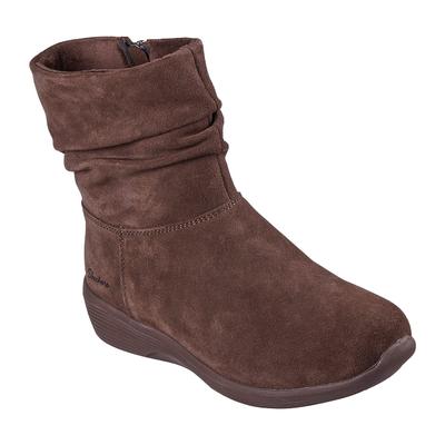 Winterstiefelette SKECHERS "ARYA-FASHIONISTA", Damen, Gr. 36, Chenille, braun (dunkelbraun), Veloursleder, Schuhe Winterstiefelette, Boots mit slouchy Schaft und Memory Foam Innensohle