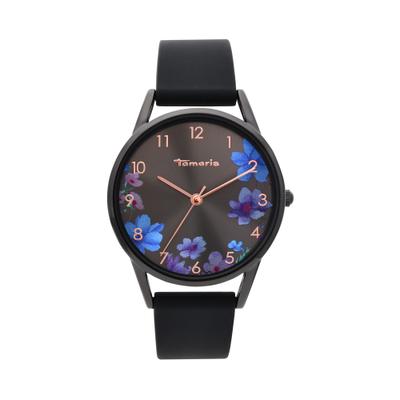 Quarzuhr TAMARIS, schwarz (schwarz, bunt), Armbanduhren, Damen, schwarz, Quarzuhr, Armbanduhr, Damenuhr, Silikonarmband, analog