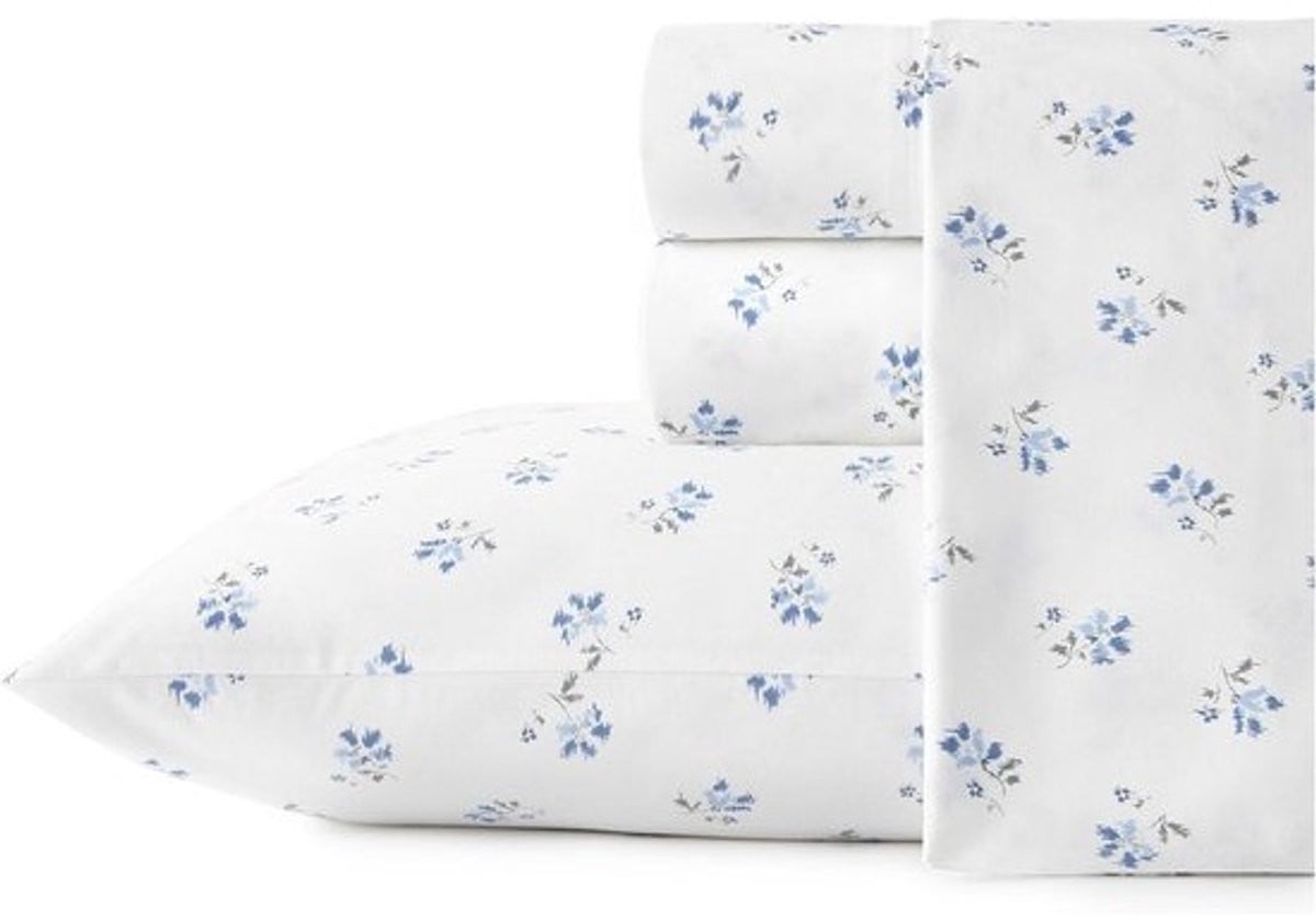 Katoenen Percal Beddengoedset met Blauwe Ditsy Print