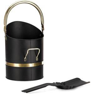 Navaris Ascheeimer 55600.01, schwarz, aus Metall, feuerfest, mit Schaufel, rund, 10 Liter