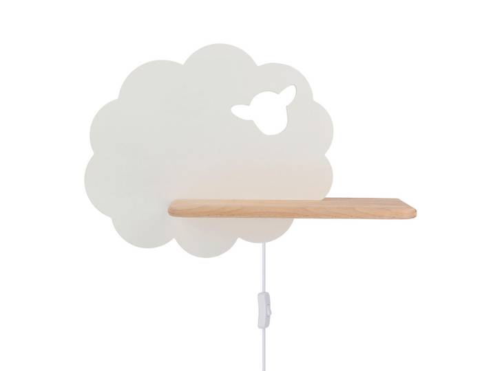 Kinderwandleuchte Sheep, Weiß, Holz, Metall, Eiche, 12x24x36 cm, RoHS, Europäischer Sicherheitsstandard, Schnurschalter, einfach zu transportieren, Lampen & Leuchten, Innenbeleuchtung, Kinderzimmerlampen, Kinderwandleuchten