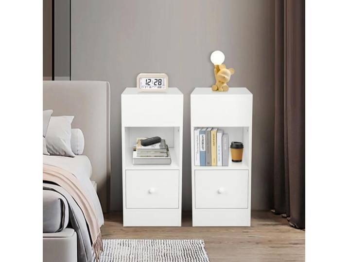 Table De Chevet De Style Simple Tiroir Simple (Deux Ensembles) Blanc Chaud 25*30*66cm.
