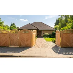 Rankgittereinsatz Zaunfeld mit Hochbogen Douglasie – Sichtschutzzaun aus naturbelassenem Holz – Rechteckiger Holzzaun – Zaun für Garten & Terrasse