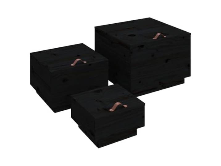 Aufbewahrungsboxen aus massivem Kiefernholz, mit Deckel, 3 Stück, Schwarz Nützlicher Griff, Verwendung von Couchtisch und Beistelltisch, Montageanleitung im Lieferumfang enthalten