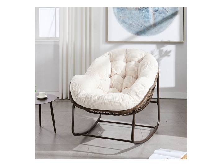 i@home Schaukelsessel 78×106×90 cm ergonomische Kurvenform (für Terrasse, Veranda & Wohnzimmer, 1-St., handgefertigtes Rattan), gemütlicher Rattan Schaukelstühle Outdoor mit Polster, Ei-Form