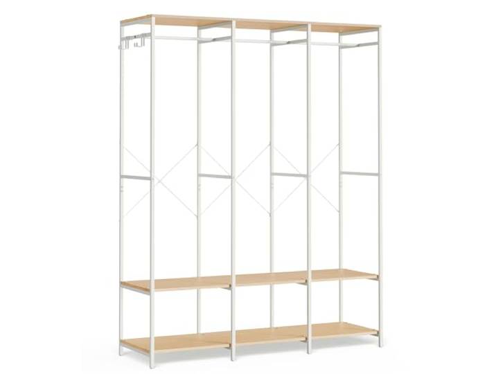 SONGMICS Kleiderschrank offen, mit Kleiderstange, 40 x 141 x 180 cm Garderobenständer, Ablagen, abnehmbare Haken, naturbeige, BLOCHIC Kollektion RGR005W67