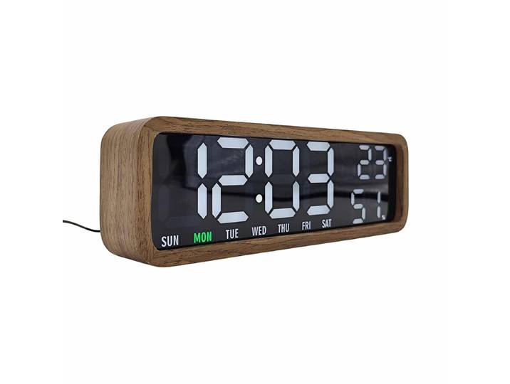 Karlsson Wekker Madera - Donkerhout - 25.5x8.2x4.8cm - Modern - Wekker voor slaapkamer - Wekkers