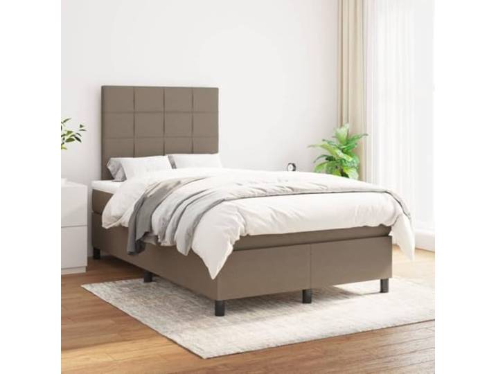 RJPLMFV Bettgestell, Stoff, Taupe, 120 x 200 cm Taschenfederkernmatratze, verstellbarer Kopf, mittlere Unterstützung, Matratzenschoner inklusive