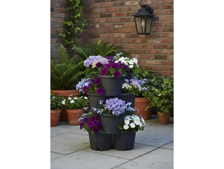 Pflanzkübel KHW Pflanzturm Demeter , schwarz (anthrazit), H:66cm Ø:43cm, Kunststoff, Polypropylen, Pflanzgefäße, Pflanzkübel, Vertikales Gärtnern auf kleinstem Raum, verschiedene Farben